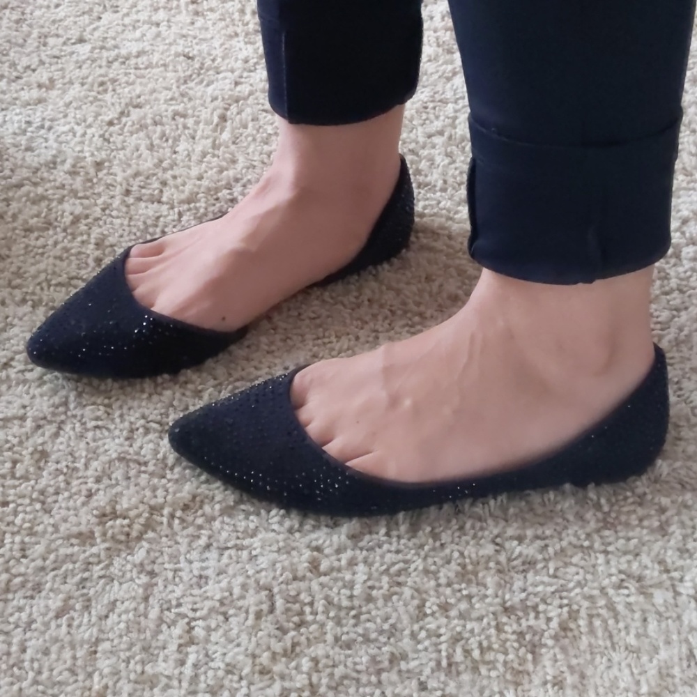 Black Flats With Rhinestones